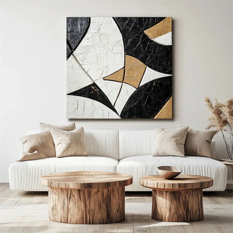 Geometric Harmony in Texture-Modern Minimalist 3D Curved Geometric Abstract Oil Painting Wall Art - artextured
