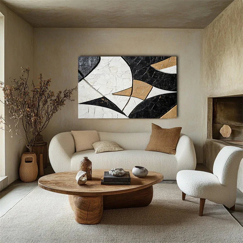 Geometric Harmony in Texture-Modern Minimalist 3D Curved Geometric Abstract Oil Painting Wall Art - artextured