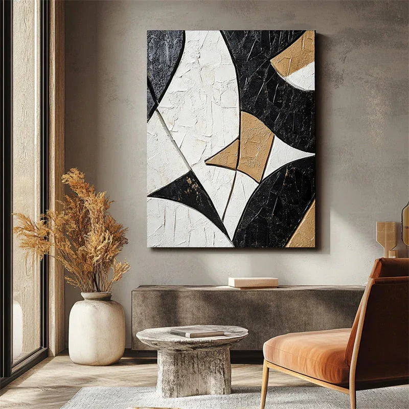 Geometric Harmony in Texture-Modern Minimalist 3D Curved Geometric Abstract Oil Painting Wall Art - artextured