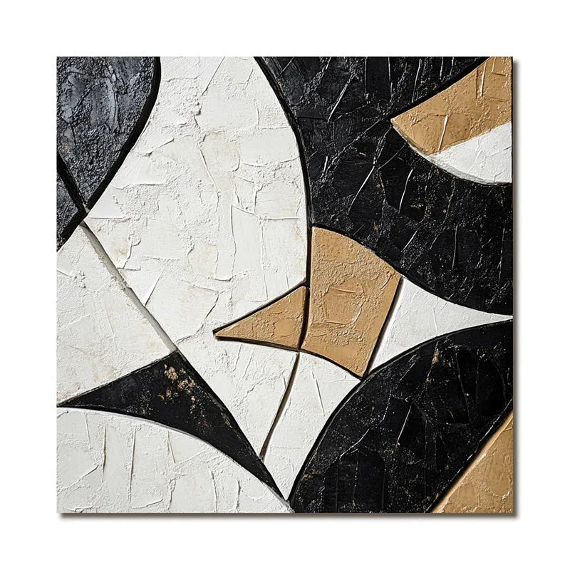 Geometric Harmony in Texture-Modern Minimalist 3D Curved Geometric Abstract Oil Painting Wall Art - artextured