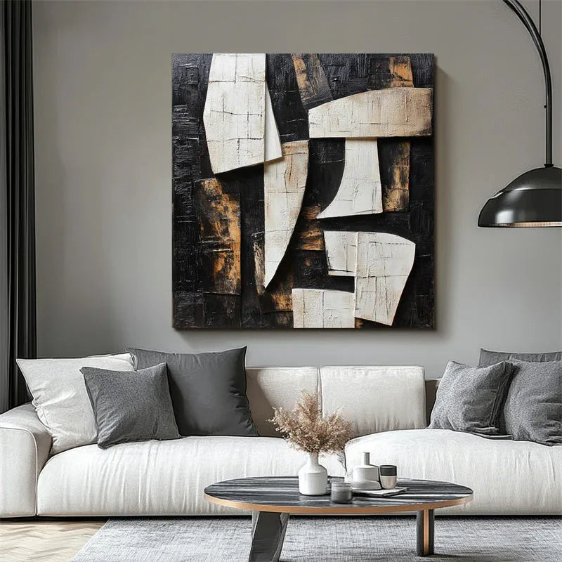 Fragments of Elegance-Modern Minimalist 3D Geometric Block Abstract Texture Wall Art - artextured