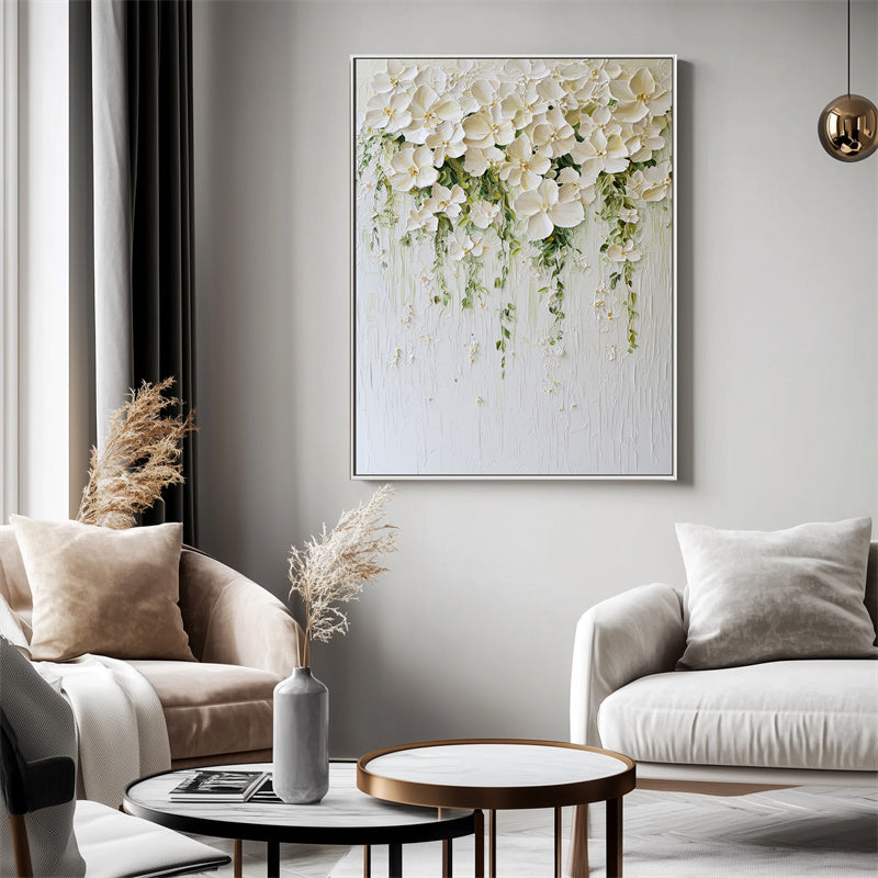 Blooming Grace-Minimally Three-Dimensional Hanging White Flower Cluster Texture Wall Art
