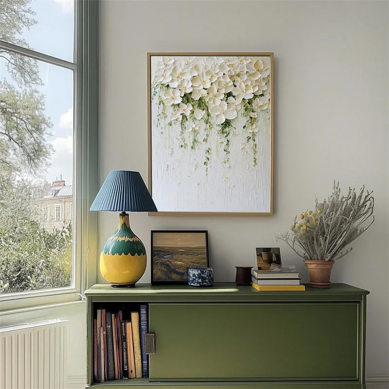 Blooming Grace-Minimally Three-Dimensional Hanging White Flower Cluster Texture Wall Art - artextured