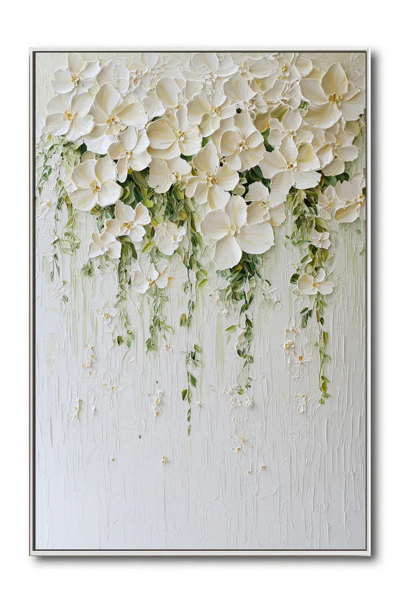 Blooming Grace-Minimally Three-Dimensional Hanging White Flower Cluster Texture Wall Art - artextured