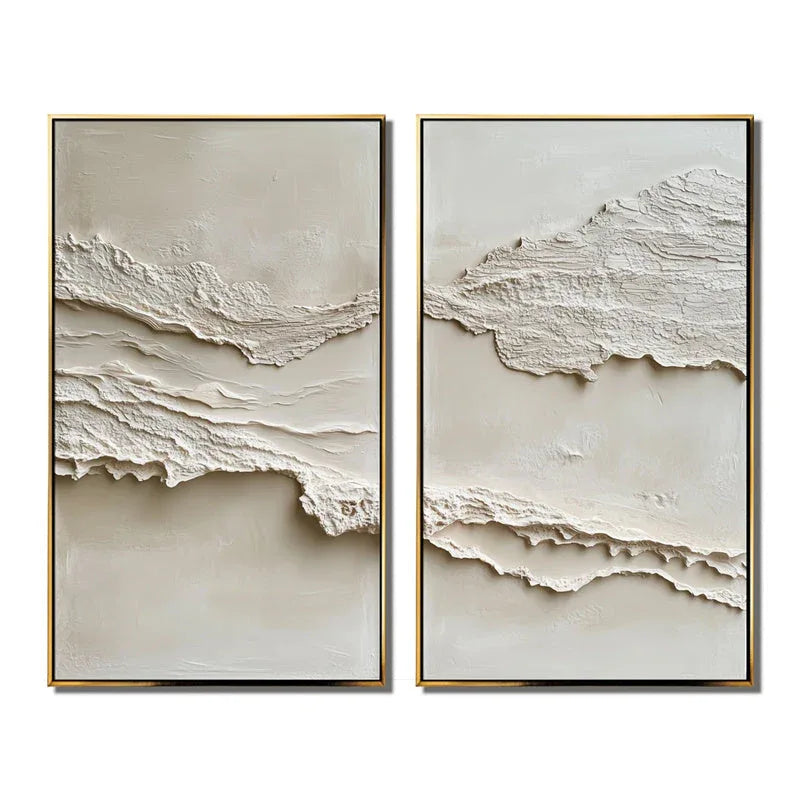 Serene Layers Diptych Art-Vertical Double Layered Three-Dimensional Folded Sand Texture Oil Painting Wall Art - artextured