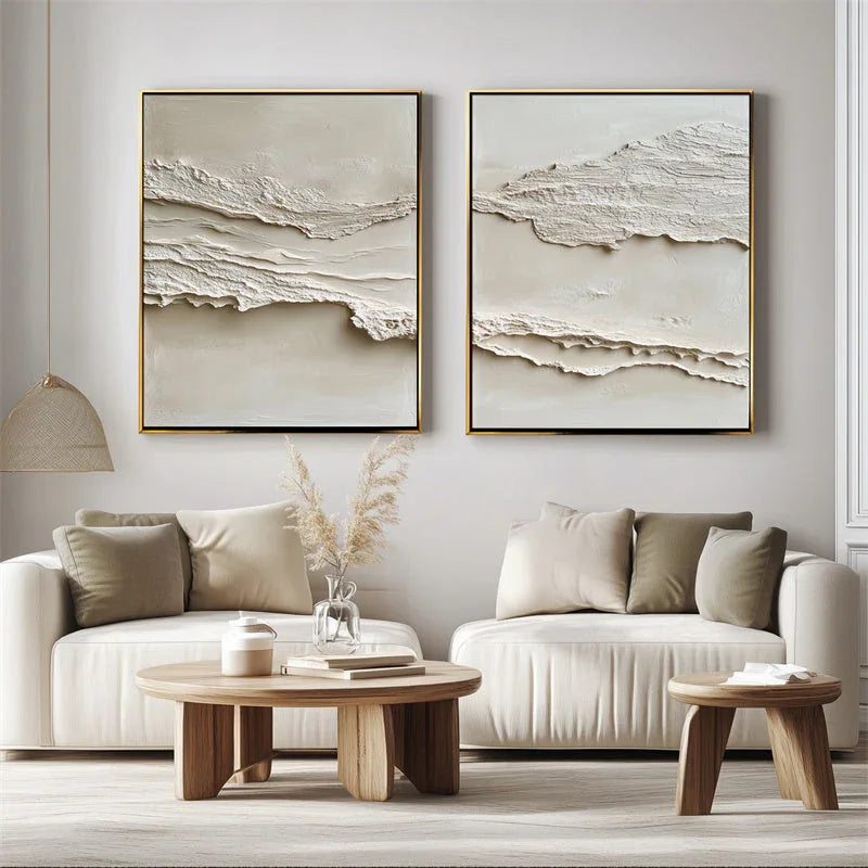 Layered Tranquility Diptych-Modern Minimalist Double Layered Texture Wall Art - artextured