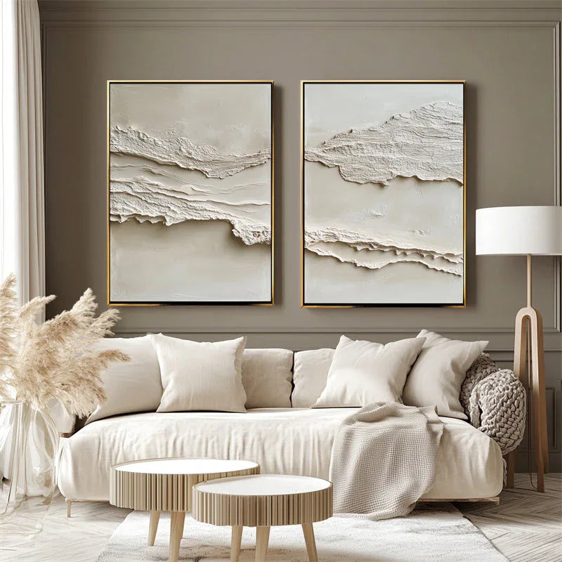 Layered Tranquility Diptych-Modern Minimalist Double Layered Texture Wall Art - artextured