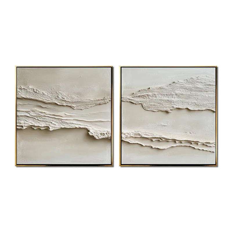 Layered Tranquility Diptych-Modern Minimalist Double Layered Texture Wall Art - artextured