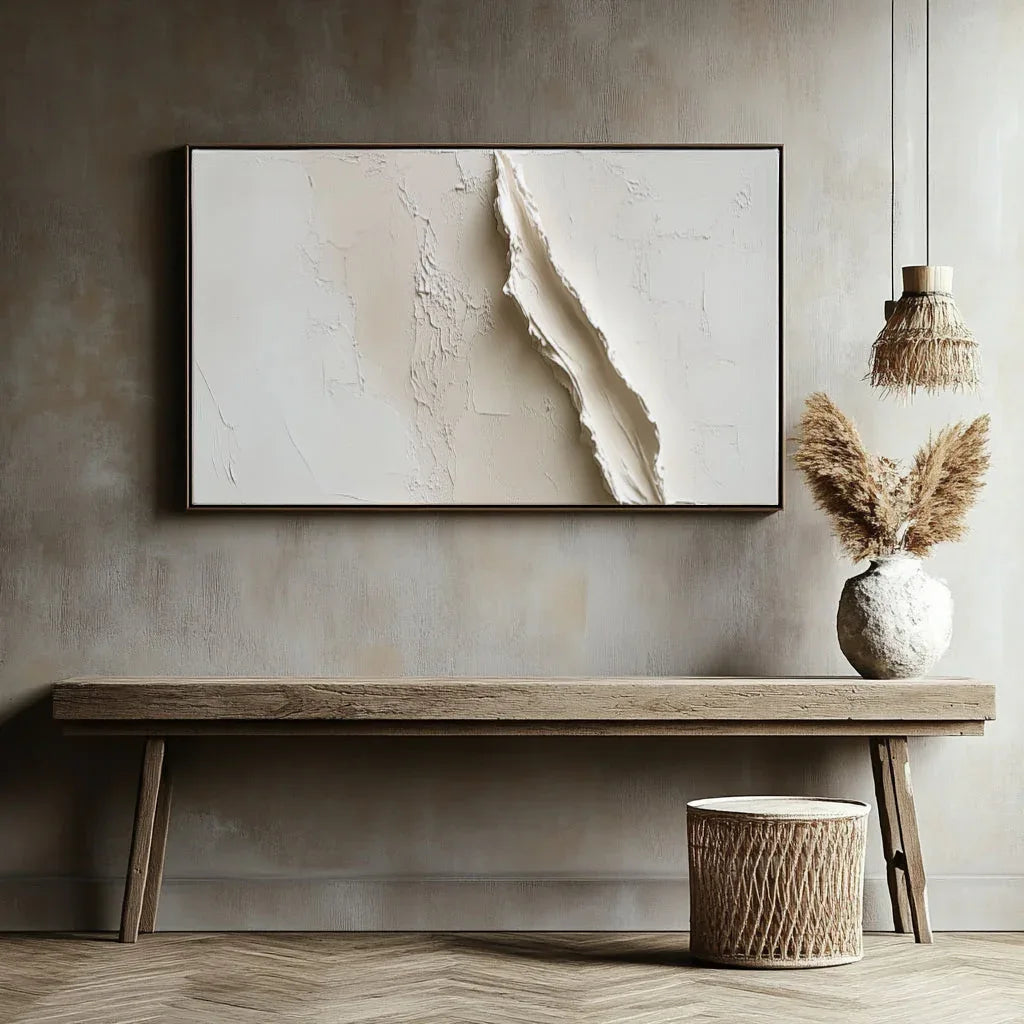 Minimalist Dual Wall Panels-Modern Minimalist Vertical Oil Painting Wall Art Featuring Earthy Pleated Texture - artextured