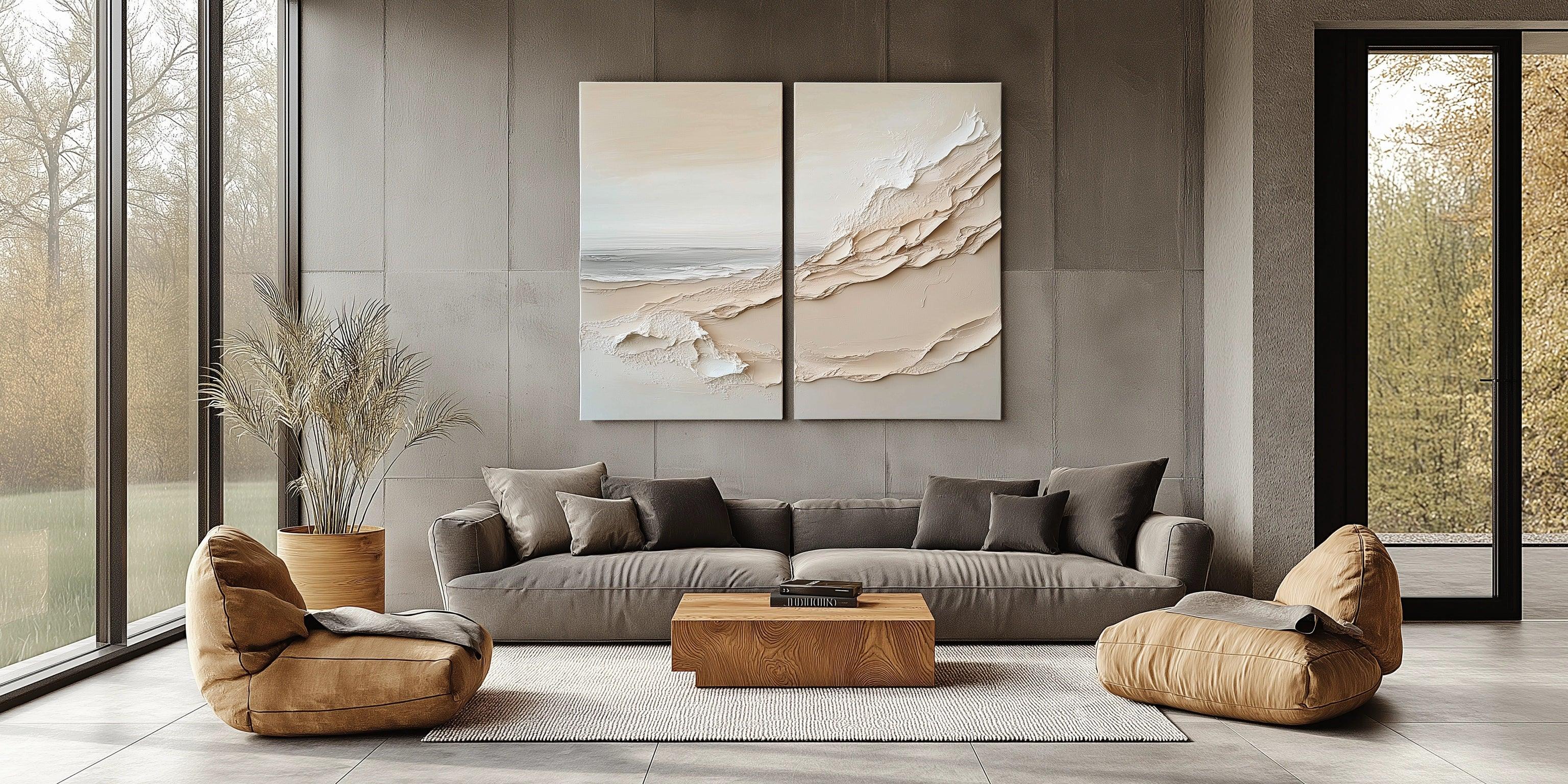 Ethereal Horizons Canvas Set-Dual Vertical Coastal Three-Dimensional Texture Wall Art - artextured