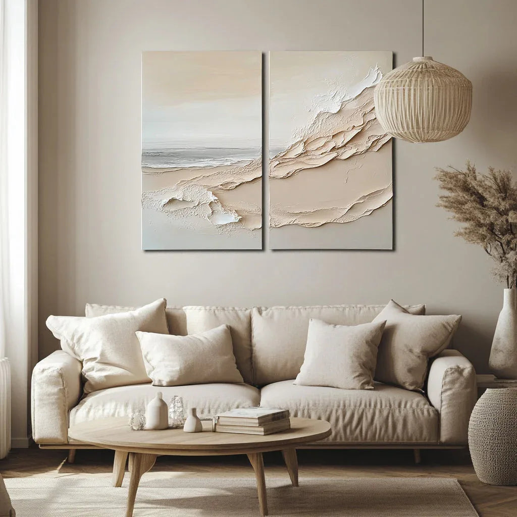 Ethereal Horizons Canvas Set-Dual Vertical Coastal Three-Dimensional Texture Wall Art - artextured