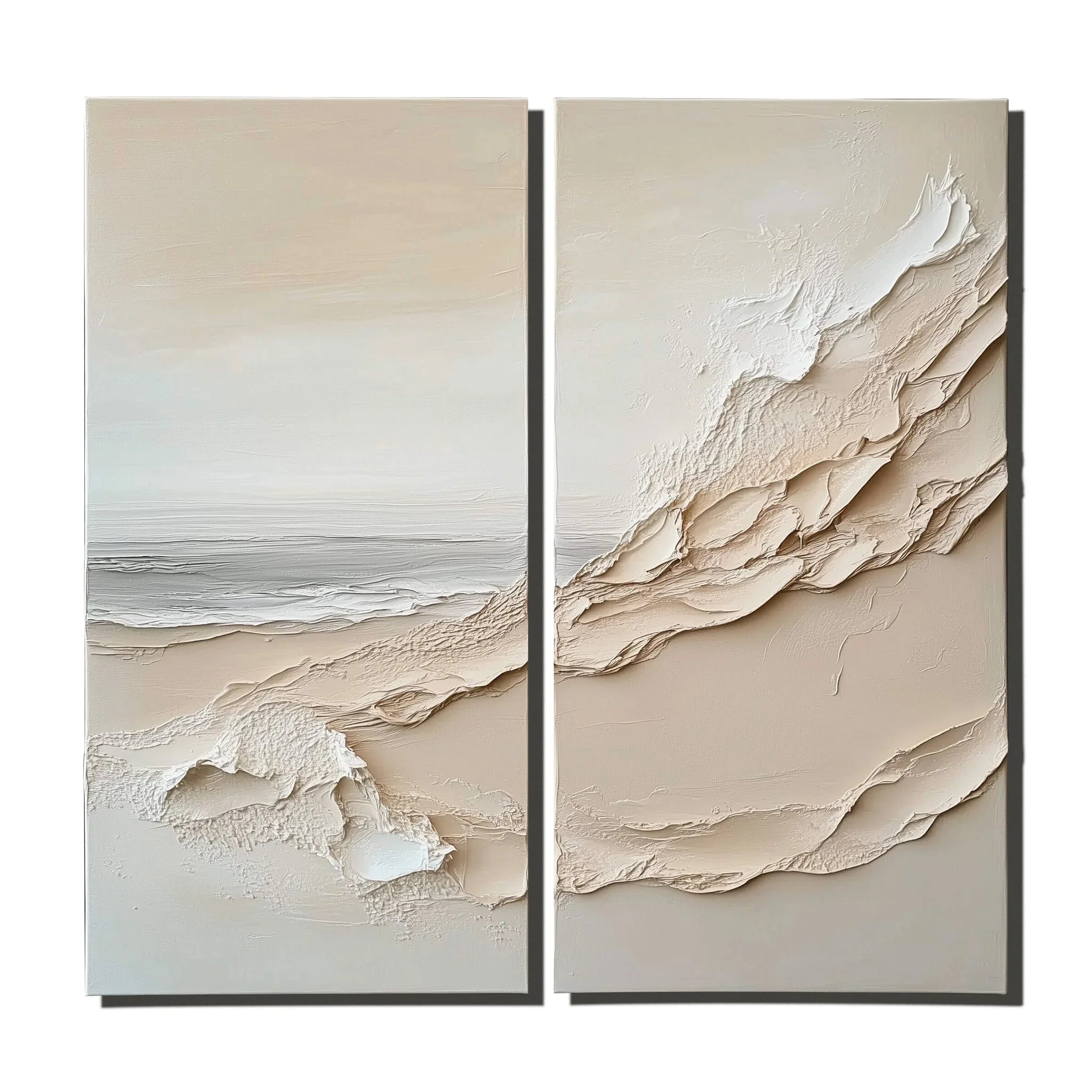 Ethereal Horizons Canvas Set-Dual Vertical Coastal Three-Dimensional Texture Wall Art - artextured