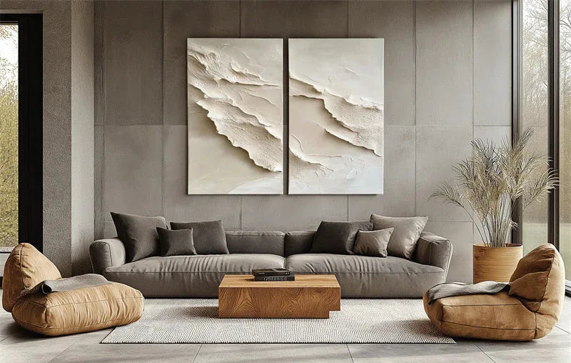 Serene Layers Diptych Canvas-Abstract Wall Art of Double Vertical Frame Earth Sand Dune Texture - artextured