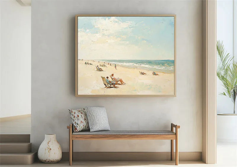Seaside Serenity-Abstract Oil Painting Wall Art with Waves and Sunlight Texture - artextured