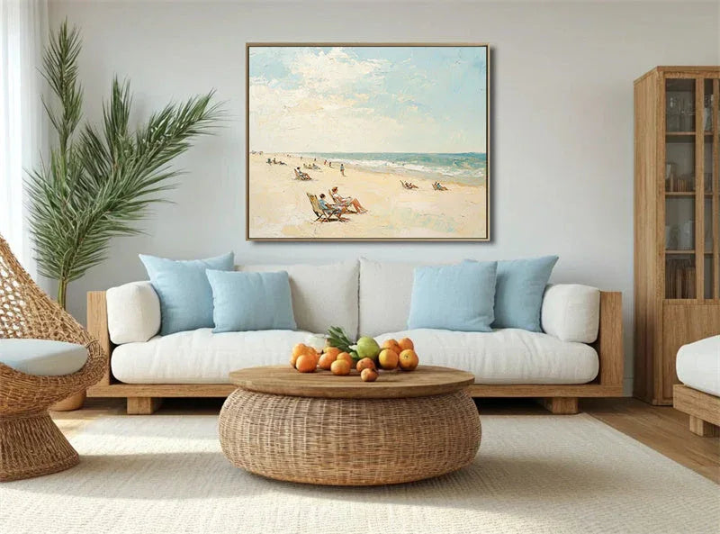 Seaside Serenity-Abstract Oil Painting Wall Art with Waves and Sunlight Texture - artextured