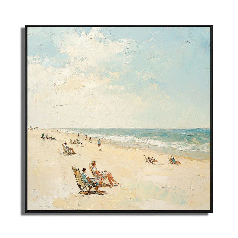 Seaside Serenity-Abstract Oil Painting Wall Art with Waves and Sunlight Texture - artextured