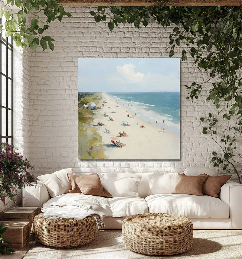 Coastal Serenity - Hand Drawn Beach Texture Oil Painting Wall Art With Flowing Light and Shadow - artextured