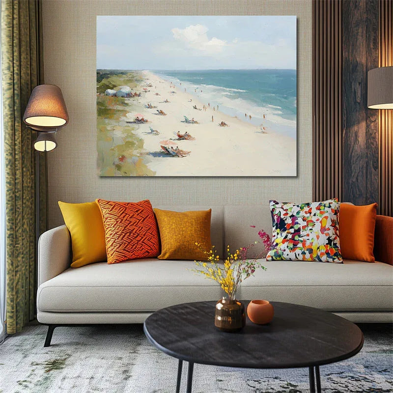 Coastal Serenity - Hand Drawn Beach Texture Oil Painting Wall Art With Flowing Light and Shadow - artextured