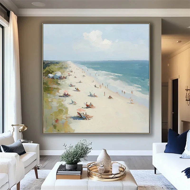 Coastal Serenity - Hand Drawn Beach Texture Oil Painting Wall Art With Flowing Light and Shadow - artextured