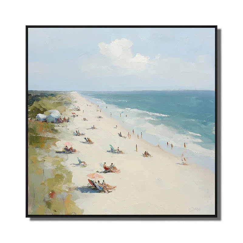 Coastal Serenity - Hand Drawn Beach Texture Oil Painting Wall Art With Flowing Light and Shadow - artextured