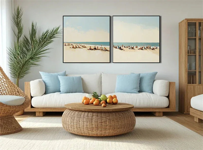 Beach Days-Double linked Seaside Hand drawn Texture Wall Art - artextured
