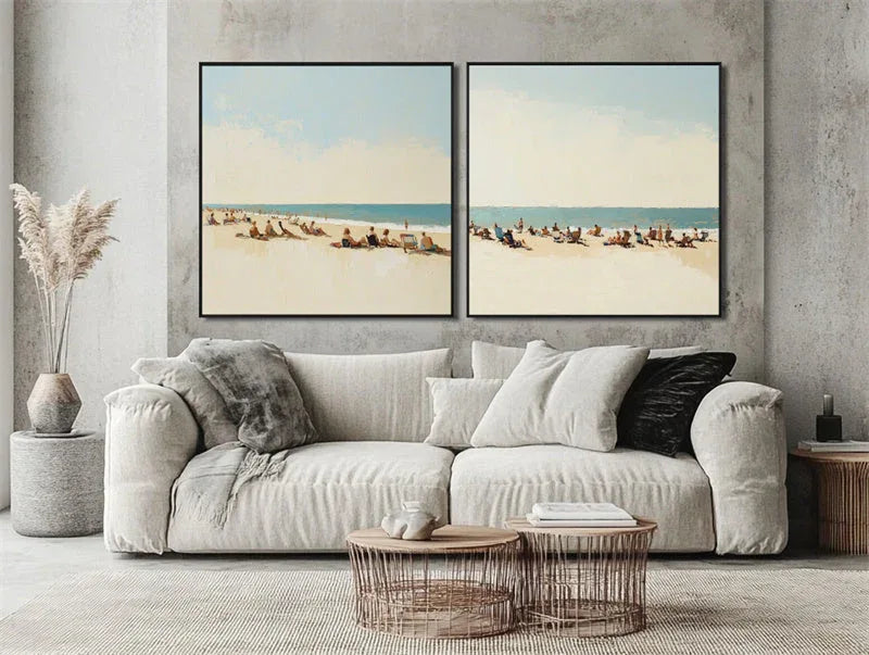 Beach Days-Double linked Seaside Hand drawn Texture Wall Art - artextured