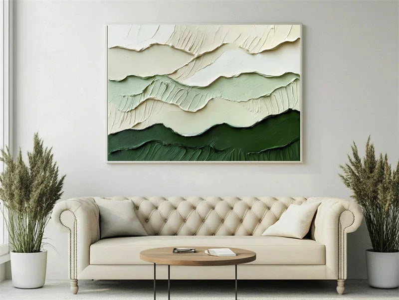 3D Green Abstract Landscape Wall Art – Modern Textured Canvas Decor - artextured