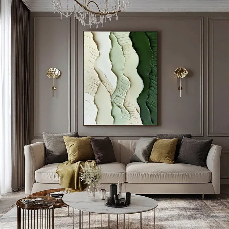 3D Green Abstract Landscape Wall Art – Modern Textured Canvas Decor - artextured