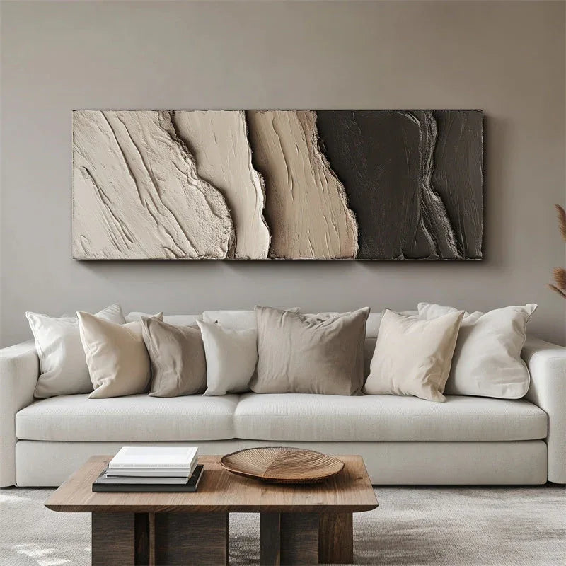 Textured Earth Tones Canvas-Handmade Thick Coating Landscape Texture Oil Painting Wall Art for Modern Interior Decoration - artextured