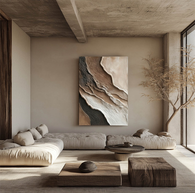 Abstract Textured Wall Art - Earth Tones Flowing Layers Canvas Painting