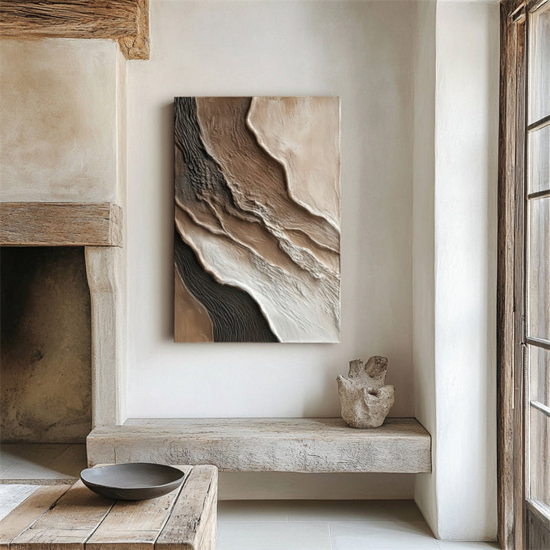 Abstract Textured Wall Art - Earth Tones Flowing Layers Canvas Painting