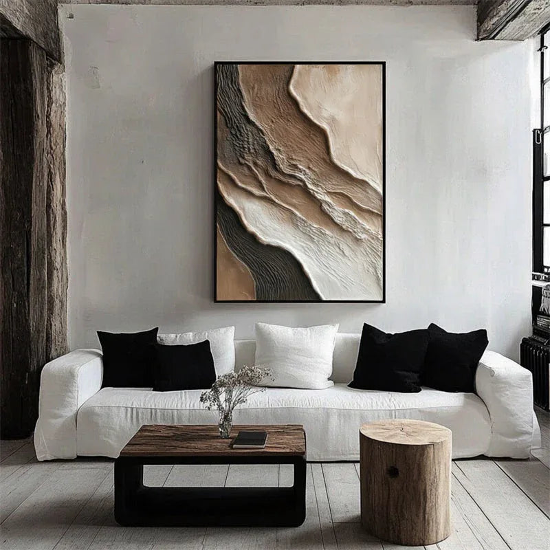 Abstract Textured Wall Art - Earth Tones Flowing Layers Canvas Painting - artextured