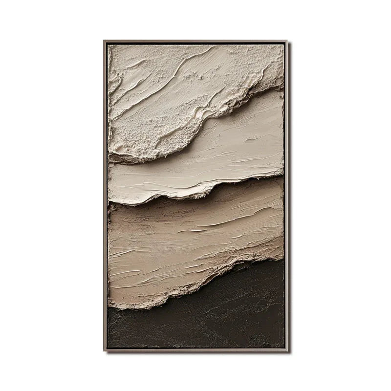 Layered Earth Tones Textured Wall Art - Minimalist Abstract Vertical Stacked Wave Texture Wall Art - artextured