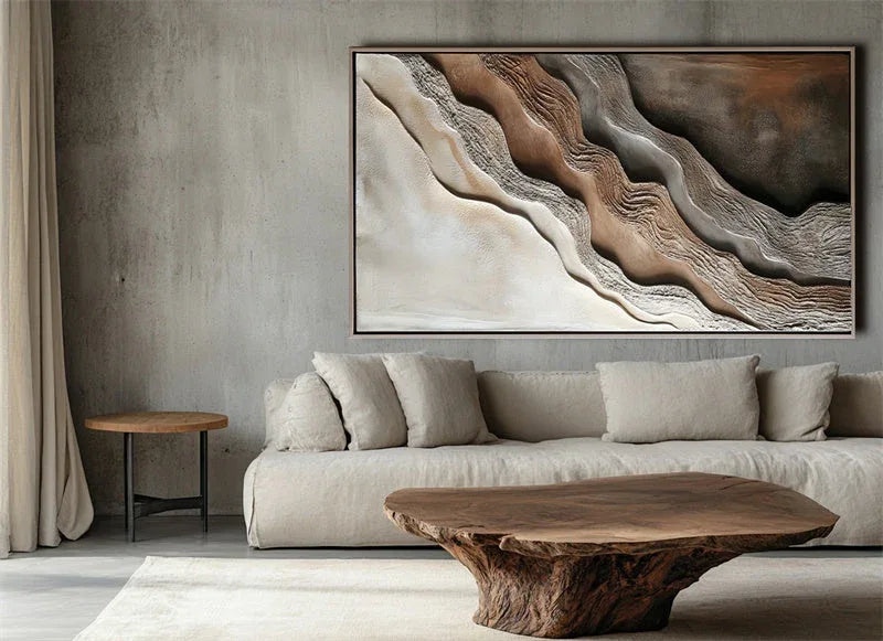 Cascading Horizons-Modern Minimalist 3D Vertical Wave Pattern Layered Texture Oil Painting Wall Art - artextured