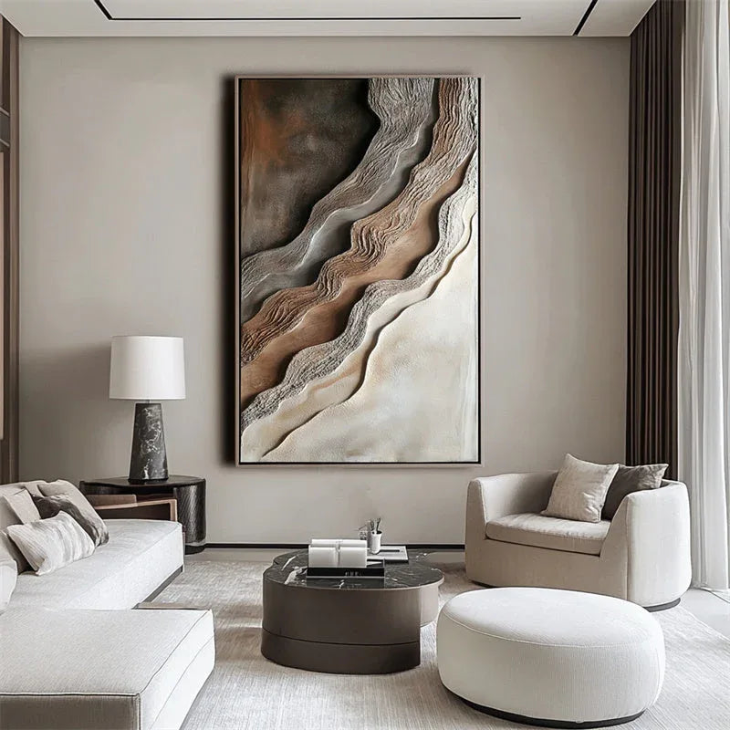 Cascading Horizons-Modern Minimalist 3D Vertical Wave Pattern Layered Texture Oil Painting Wall Art - artextured