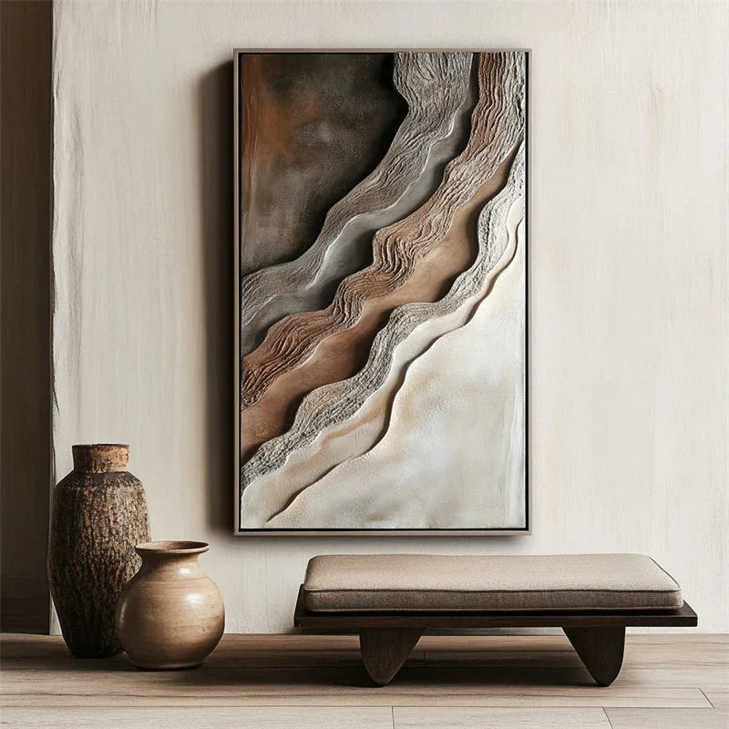 Cascading Horizons-Modern Minimalist 3D Vertical Wave Pattern Layered Texture Oil Painting Wall Art - artextured