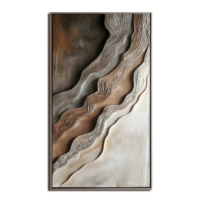 Cascading Horizons-Modern Minimalist 3D Vertical Wave Pattern Layered Texture Oil Painting Wall Art - artextured