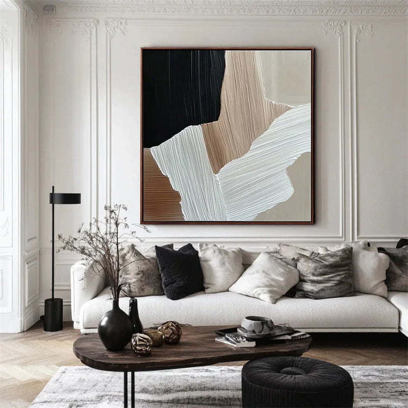 Textured Flow –The Art of Line Texture Wall between Modern Minimalist Color Blocks - artextured