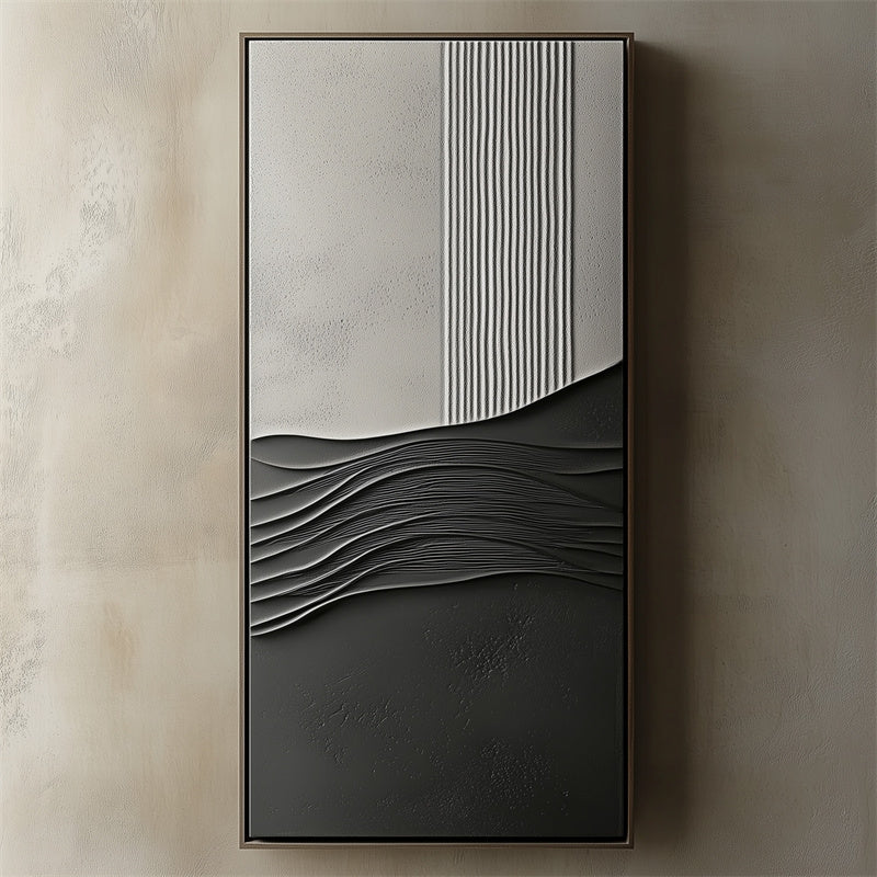 Vertical Symphony Wall Art-Modern Minimalist Black and White Three Dimensional Wave Texture Wall Art