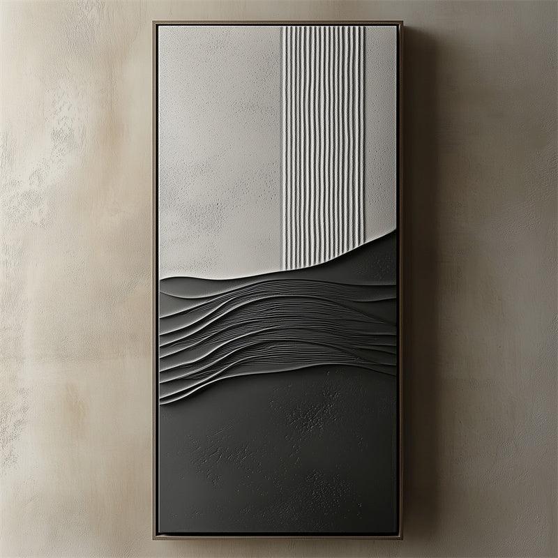 Vertical Symphony Wall Art-Modern Minimalist Black and White Three Dimensional Wave Texture Wall Art - artextured