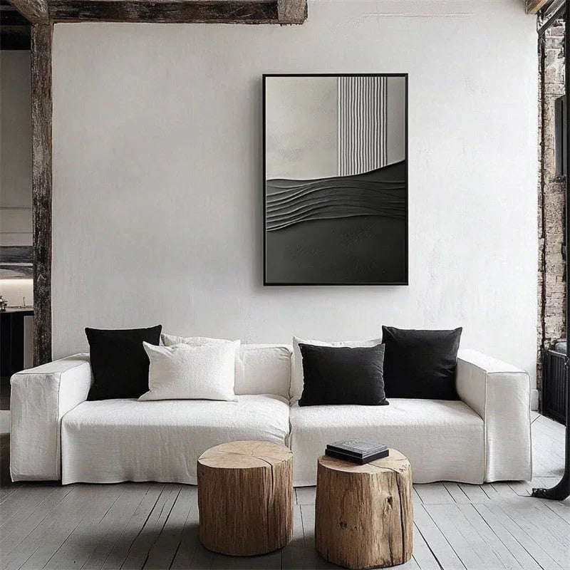 Vertical Symphony Wall Art-Modern Minimalist Black and White Three Dimensional Wave Texture Wall Art - artextured