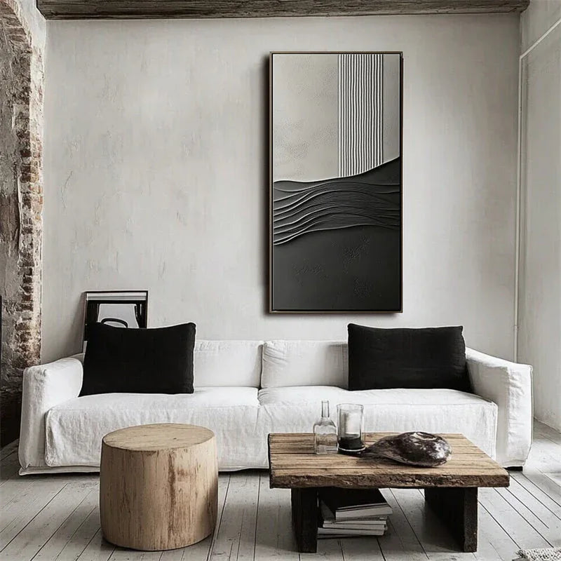 Vertical Symphony Wall Art-Modern Minimalist Black and White Three Dimensional Wave Texture Wall Art - artextured