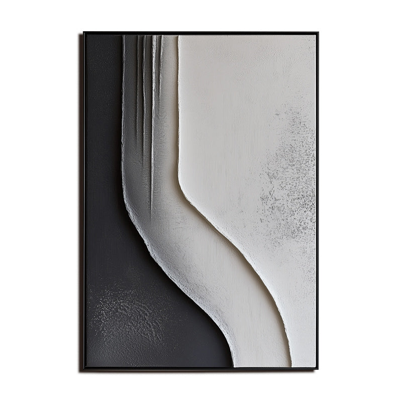 Flowing Monochrome - Minimalist Black and White Textured Canvas Art for Modern Interiors