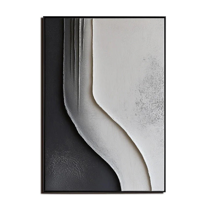 Flowing Monochrome - Minimalist Black and White Textured Canvas Art for Modern Interiors - artextured