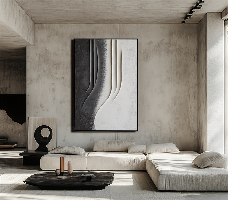 Monochrome Elegance: Textured Abstract Art