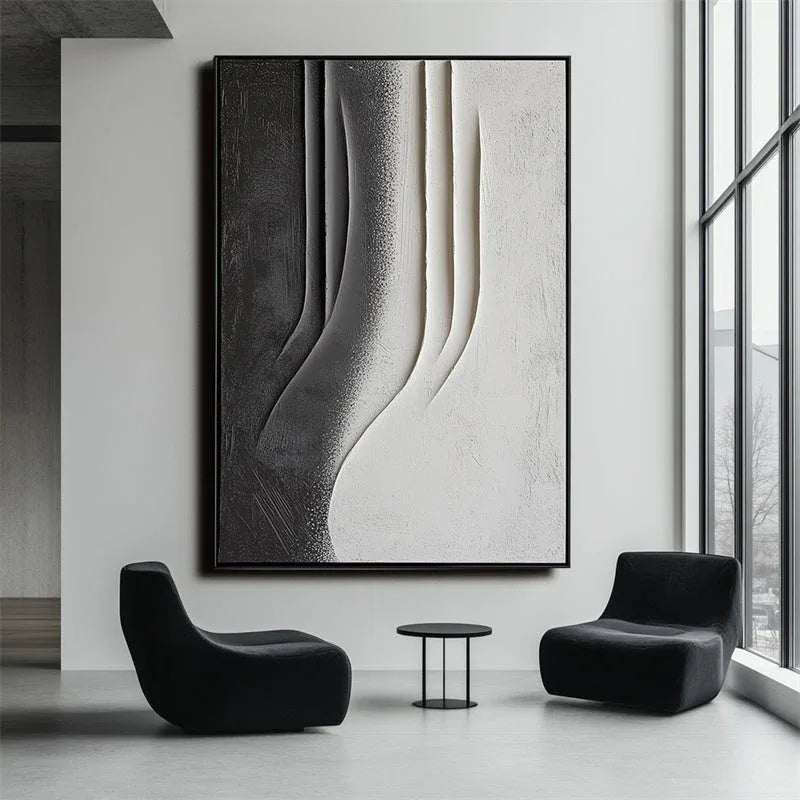 Monochrome Elegance-Modern Minimalist Vertical Geometric Black and White Curve Abstract Wall Art - artextured