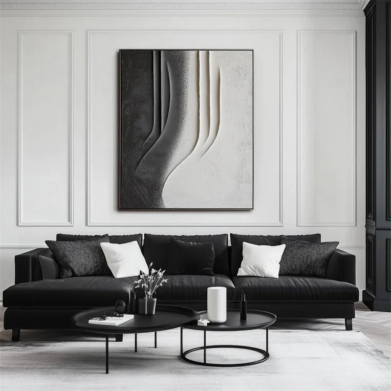 Monochrome Elegance-Modern Minimalist Vertical Geometric Black and White Curve Abstract Wall Art - artextured