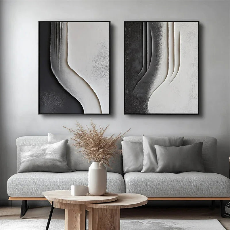 Monochrome Elegance-Modern Minimalist Vertical Geometric Black and White Curve Abstract Wall Art - artextured