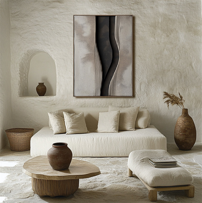 Mystic Flow Textured Canvas-Minimalist Gray Tone Three-Dimensional Texture Abstract Curve Oil Painting Wall Art