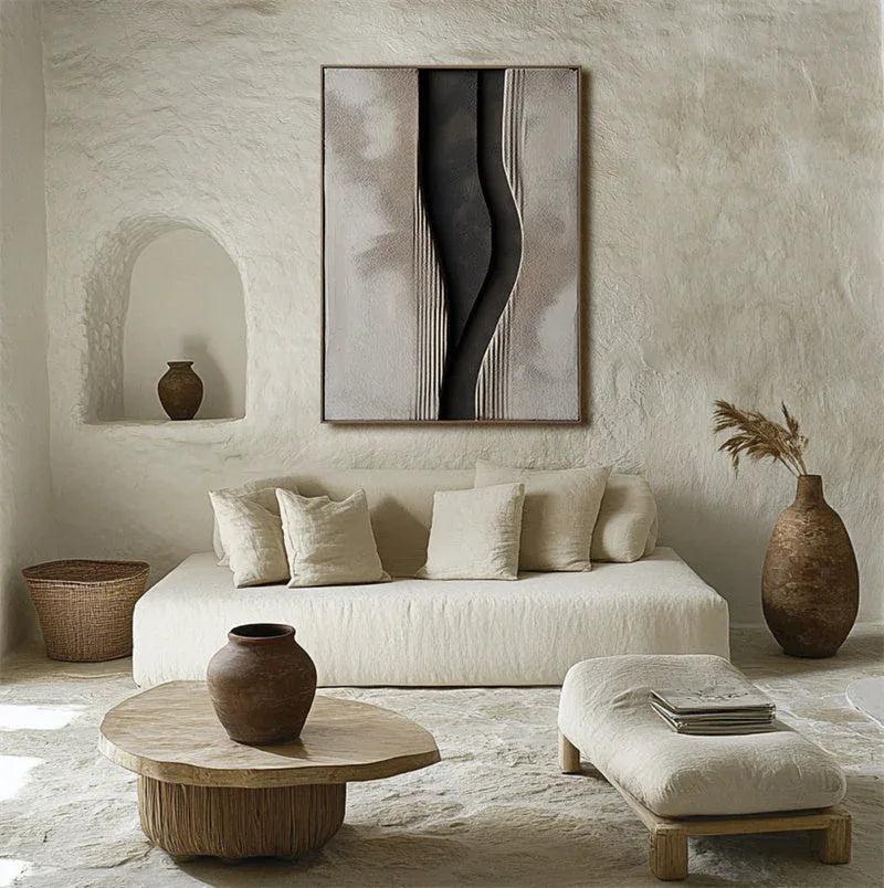 Mystic Flow Textured Canvas-Minimalist Gray Tone Three-Dimensional Texture Abstract Curve Oil Painting Wall Art - artextured